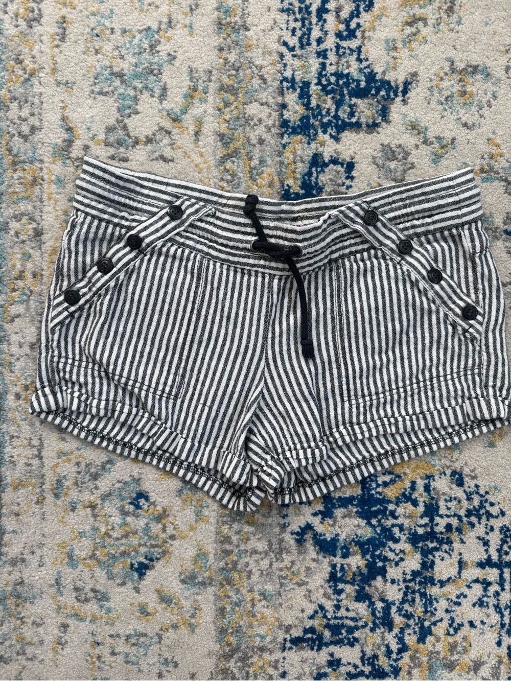 Rewind Black and White Striped Women's Drawstring Bike Shorts